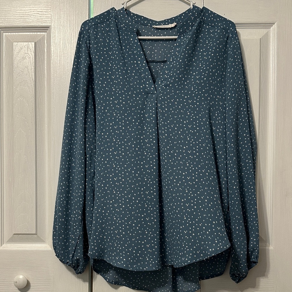 Lush - Teal Polka Dot Blouse - Large